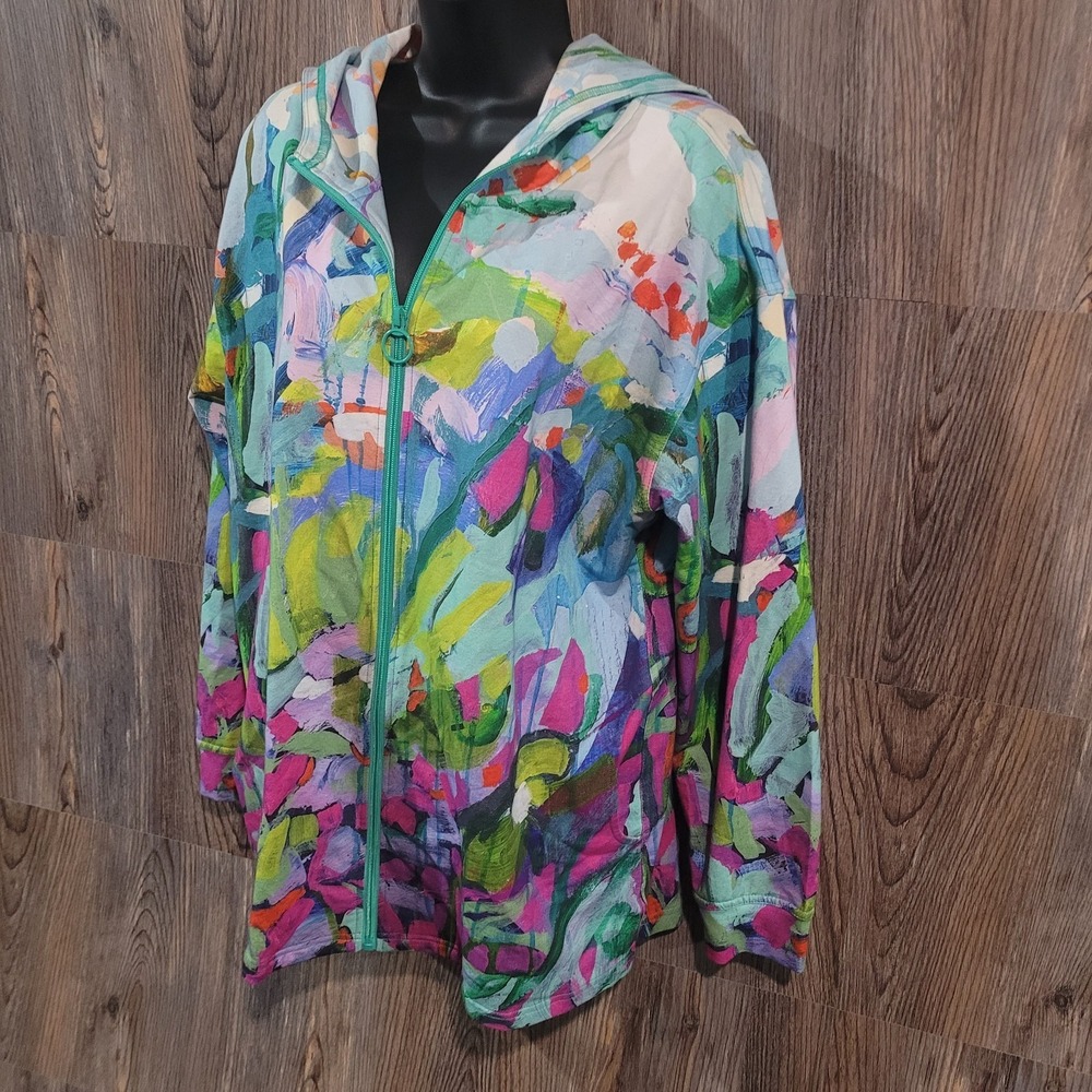Claire Desjardins Activewear Full Zip Hoodie Tunic XL Art to Wear Colorful - Picture 7 of 13